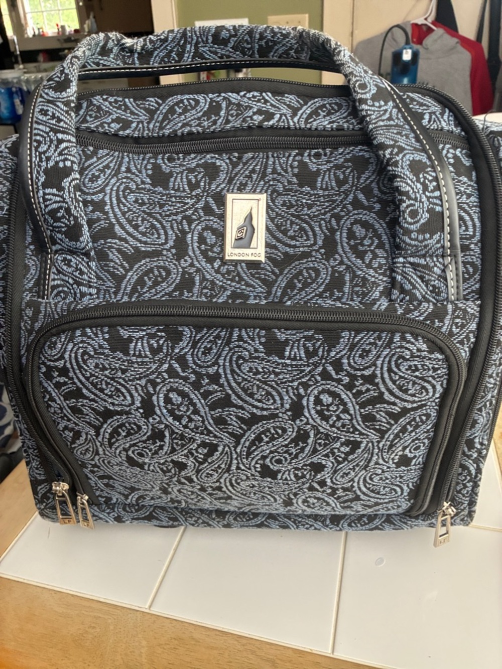 London Fog Black and Light Blue Paisley Carry-All Weekender